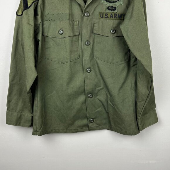 Vintage US Army Combat Uniform Olive Green Utility Shirt Coat Patches - Picture 2 of 6
